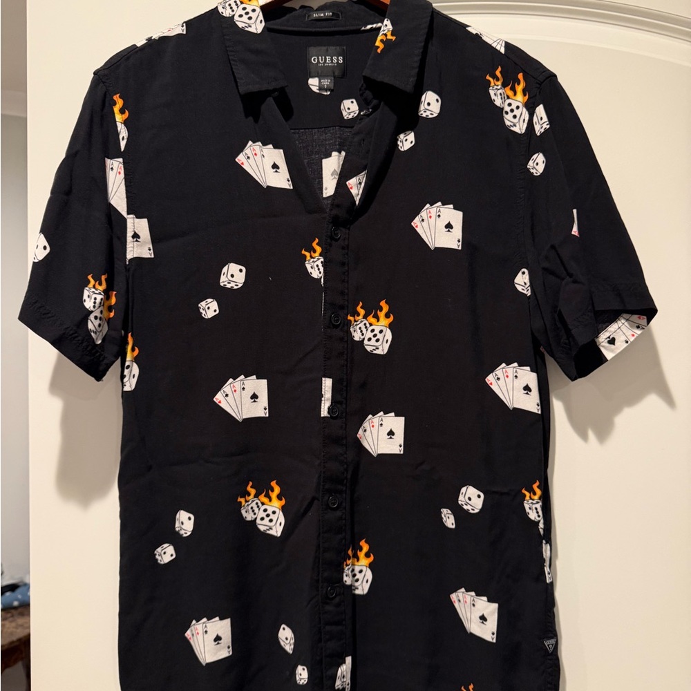 GUESS Black Shirt with Dice and Cards Design